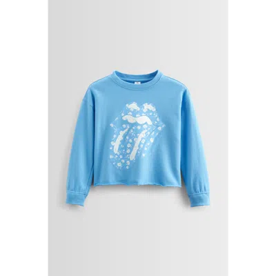 Treasure & Bond Kids' Graphic Raw Hem Crop Crewneck Sweatshirt In Blue Boarding Rolling Stones