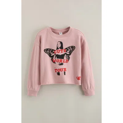 Treasure & Bond Kids' Graphic Raw Hem Crop Crewneck Sweatshirt In Multi