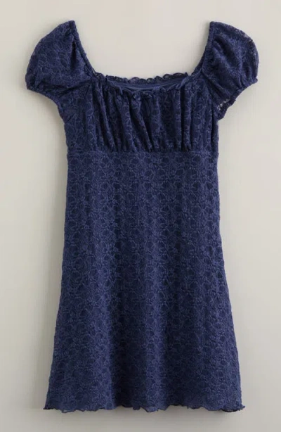 Treasure & Bond Kids' Lace Puff Sleeve Dress In Blue