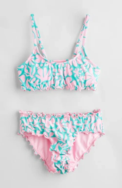 Treasure & Bond Kids' Lettuce Edge Two-piece Swimsuit In Pink