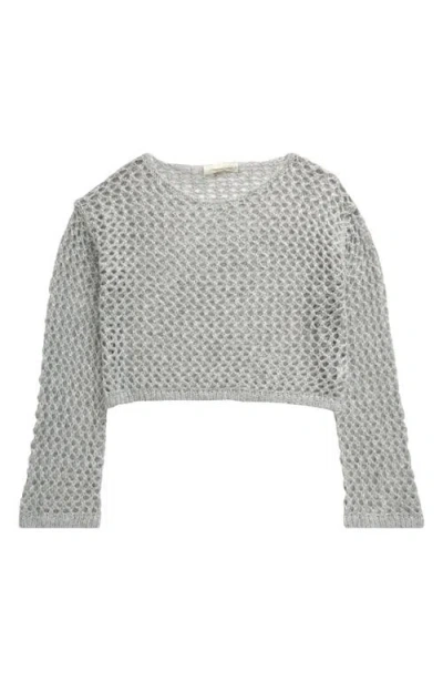 Treasure & Bond Kids' Metallic Open Stitch Crop Sweater In Grey Heather