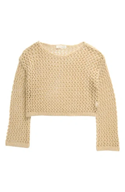 Treasure & Bond Kids' Metallic Open Stitch Crop Sweater In Ivory Dove