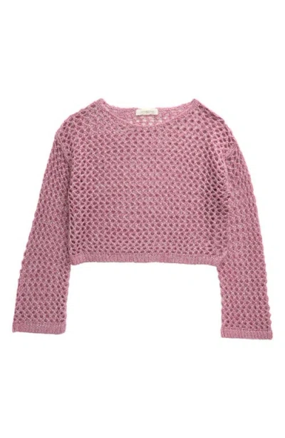 Treasure & Bond Kids' Metallic Open Stitch Crop Sweater In Purple Victoria