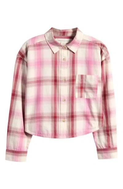 Treasure & Bond Kids' Plaid Cotton Crop Button-up Shirt In Ivory- Red Candace Plaid