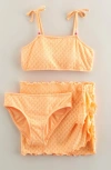 Treasure & Bond Kids' Pointelle Two-piece Swimsuit & Cover-up Sarong Set In Coral Beads
