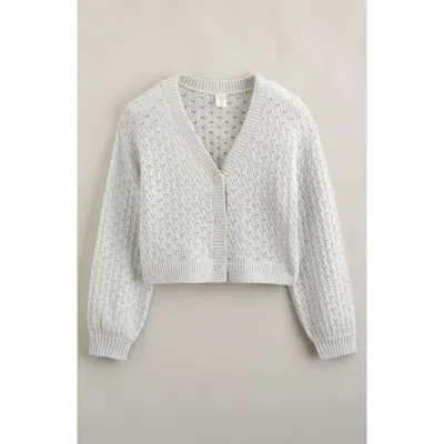 Treasure & Bond Kids' Pretty Pointelle Stitch Cardigan In Gray