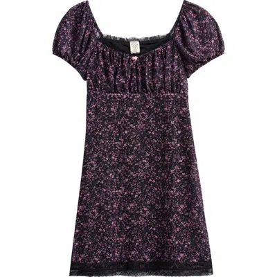 Treasure & Bond Kids' Puff Sleeve Dress Dress In Black- Multi Meadow Ditsy