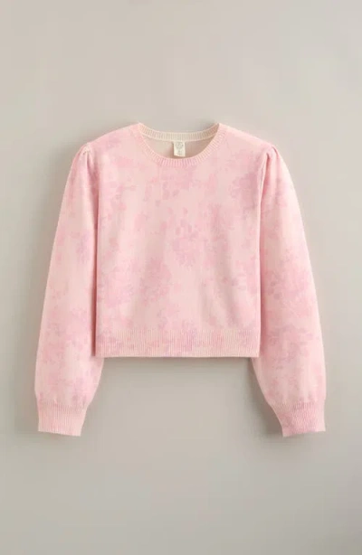 Treasure & Bond Kids' Puff Sleeve Intarsia Knit Sweater In Pink
