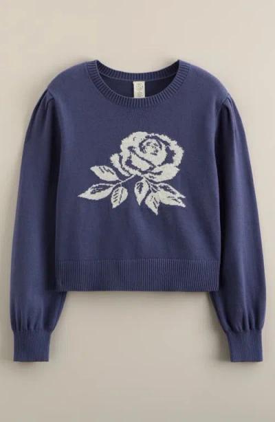Treasure & Bond Kids' Puff Sleeve Intarsia Knit Sweater In Blue