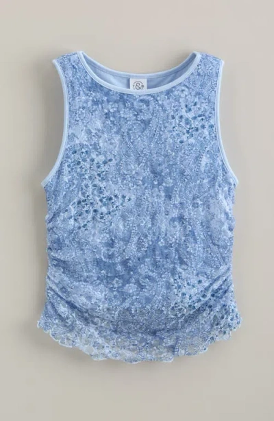 Treasure & Bond Kids' Ruched Stretch Lace Tank In Blue
