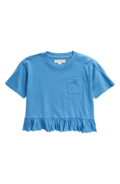 Treasure & Bond Kids' Ruffle Hem Cotton Crop T-shirt In Blue Lake