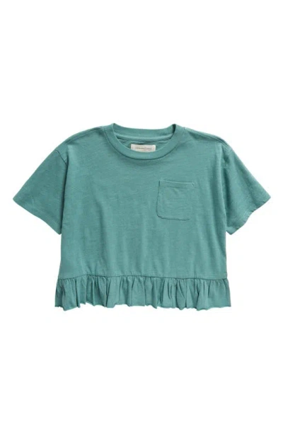 Treasure & Bond Kids' Ruffle Hem Cotton Crop T-shirt In Green Seaglass