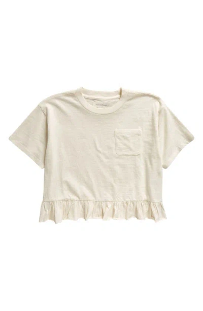 Treasure & Bond Kids' Ruffle Hem Cotton Crop T-shirt In Ivory Egret