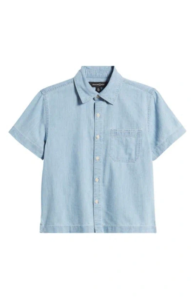 Treasure & Bond Kids' Short Sleeve Chambray Button-up Shirt In Medium Wash