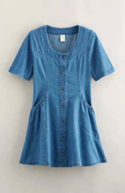 Treasure & Bond Kids' Short Sleeve Chambray Dress In Blue