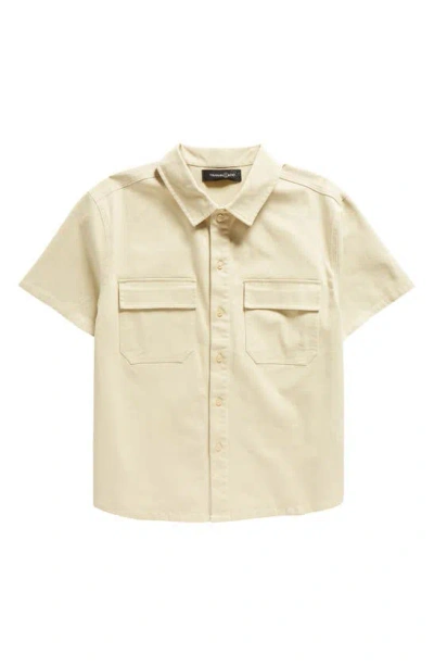 Treasure & Bond Kids' Short Sleeve Cotton Button-up Utility Shirt In Beige Khaki