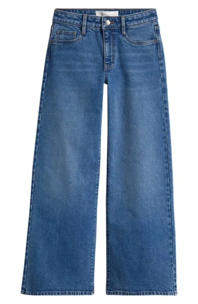 Treasure & Bond Kids' Stretch Denim Wide Leg Jeans In Mid Indigo Wash