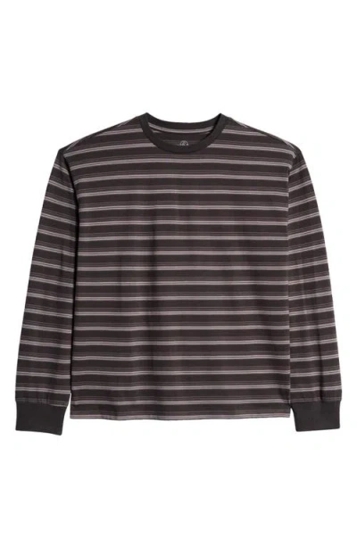 Treasure & Bond Kids' Stripe Long Sleeve Cotton T-shirt In Black Raven Upbeat Stripe