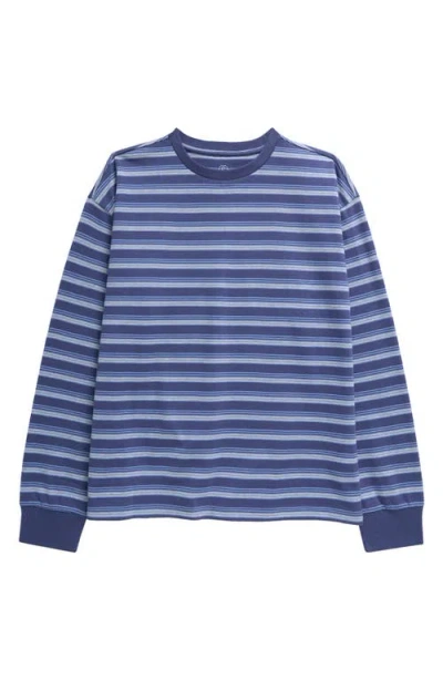 Treasure & Bond Kids' Stripe Long Sleeve Cotton T-shirt In Blue Indigo Upbeat Stripe