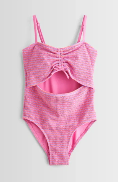 Treasure & Bond Kids' Textured Cutout Swimsuit In Pink Boss Scrunch Stripe