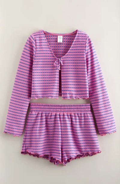 Treasure & Bond Kids' Textured Top & Shorts Cover-up Set In Pink Boss Multi Stripe