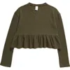 Treasure & Bond Kids' Waffle Knit Peplum Top In Olive Sarma