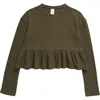 Treasure & Bond Kids' Waffle Knit Peplum Top In Olive Sarma
