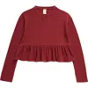 Treasure & Bond Kids' Waffle Knit Peplum Top In Red Russet