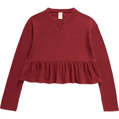 Treasure & Bond Kids' Waffle Knit Peplum Top In Red Russet