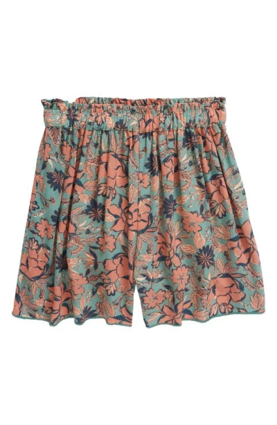 Treasure & Bond Kids' Woven Shorts In Green Seaglass Leanne Floral