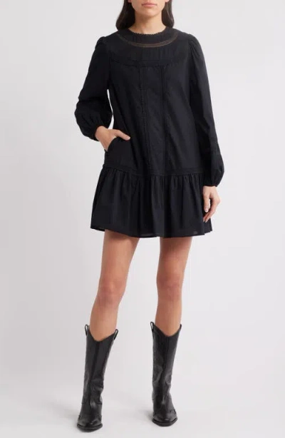 Treasure & Bond Lace Detail Long Sleeve Shift Dress In Black