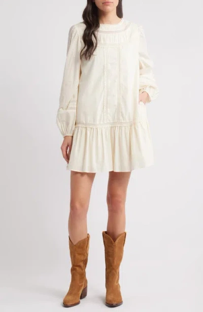 Treasure & Bond Lace Detail Long Sleeve Shift Dress In Ivory Dove