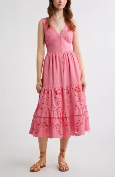 Treasure & Bond Lace Detail Sleeveless Cotton Dress In Pink