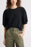 Treasure & Bond Lace Inset Puff Sleeve Crop Sweatshirt In Black