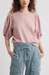 Treasure & Bond Lace Inset Puff Sleeve Crop Sweatshirt In Pink Timber
