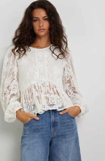 Treasure & Bond Lace Peplum Top In Ivory Egret