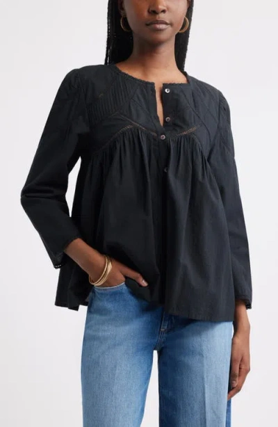 Treasure & Bond Lace Pintuck Cotton Top In Black