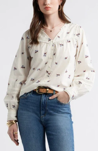 Treasure & Bond Lace Trim Button-up Shirt In White