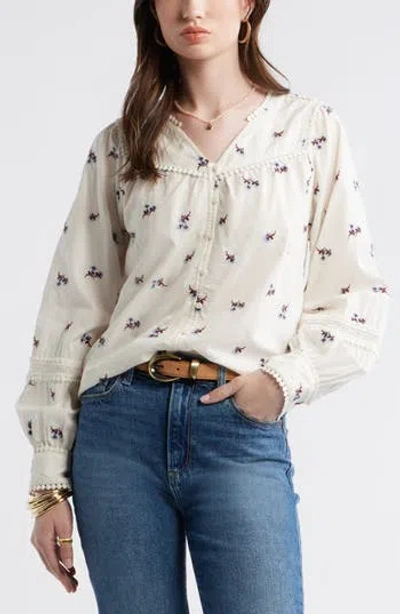 Treasure & Bond Lace Trim Button-up Shirt In Neutral