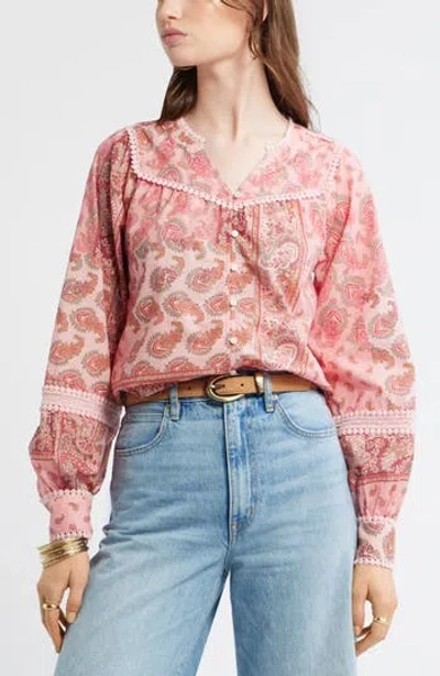 Treasure & Bond Lace Trim Button-up Shirt In Pink