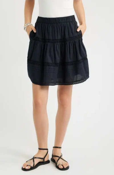 Treasure & Bond Lace Trim Cotton Miniskirt In Black