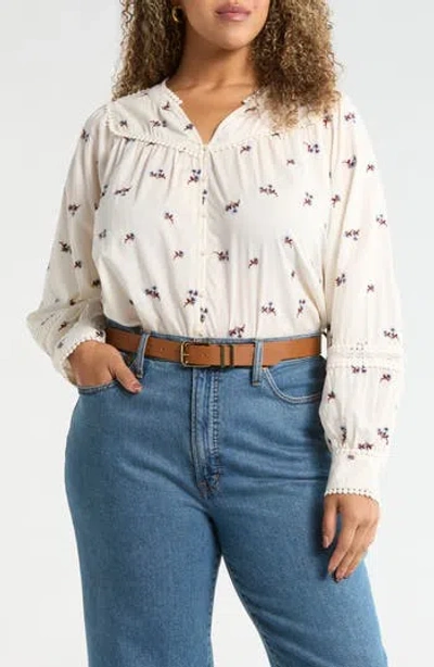Treasure & Bond Lace Trim Embroidered Top In White