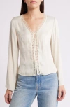 Treasure & Bond Lace Trim Satin Button-up Shirt In Ivory Dove