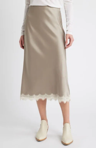 Treasure & Bond Lace Trim Satin Midi Skirt In Chia