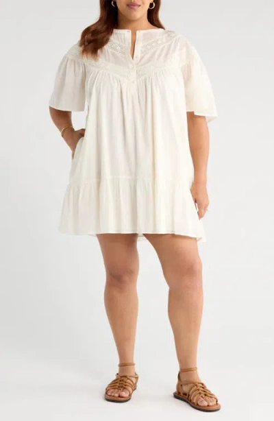 Treasure & Bond Lace Yoke Cotton Shift Dress In White