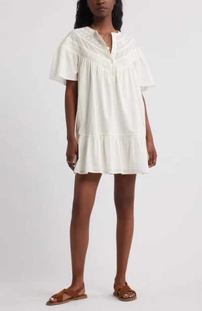 Treasure & Bond Lace Yoke Cotton Shift Dress In White