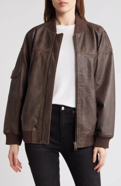 Treasure & Bond Leather Bomber Jacket In Brown Soil