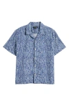 Treasure & Bond Linen & Cotton Camp Shirt In Blue Gemma Medallion