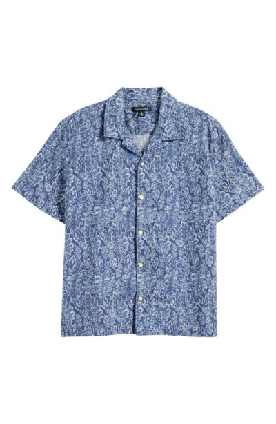Treasure & Bond Linen & Cotton Camp Shirt In Blue Gemma Medallion