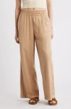 Treasure & Bond Linen Blend Smocked Waist Wide Leg Pants In Brown
